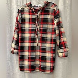 Eden & Olivia / Plaid Hooded/ sleeves roll up to button/ buttons on sides/size S